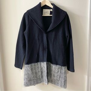 ANTHROPOLOGIE Angel of the North Navy Blue Leaf Lace Wool Jacket
